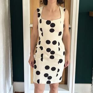 Banana Republic Polkadot black and cream fitted dress womens' size 0 stretchy